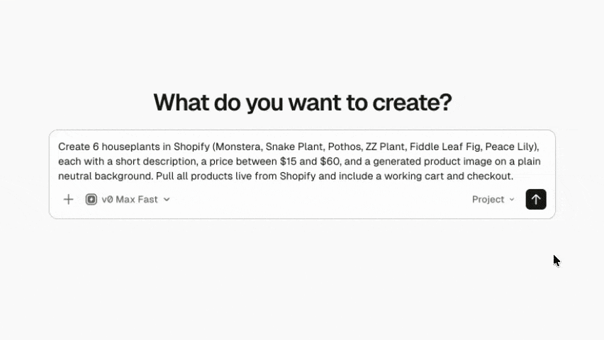 Building a plant store with the v0 Shopify integration